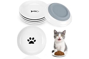 Alitree 6 Piezas Comedero Gato Ceramica, Cuencos para Gatos con Base de Silicona Antideslizante, Plano Platos Gatos Aliviar la Fatiga de los Bigotes, para Almacenar Comida y Agua