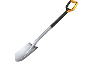 Fiskars Bêche à bord pointu pour sol dur et Caillouteux, Longueur: 108 cm, Lame en Acier de qualité/Poignée en Plastique renforcé de fibre de Verre, Noir/Orange, Xact, Taille: M, 1003684