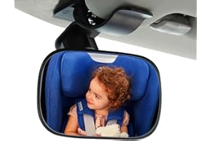 Clip On Car Baby Mirror, Ampper Adjustabe HD Glass Convex Wide Angle Interior Rearview Baby Rear Facing Mirror (Framed Rectangle, Small, 3.5" X 2.2")