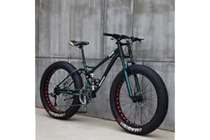 NONE-BRANDED 26" Mountain Bikes,Adult Fat Tire Mountain Trail Bike,21 Speed Bicycle,High-carbon Steel Frame Dual Full Suspension Dual Disc Brake (Cyan)