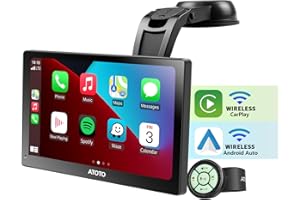 Wireless Carplay Screen for Car, ATOTO P8 Portable Android Auto Car Stereo, 7 inch QLED Glare-Suppressing Touchscreen, WDR&Auto Dimmer, Remote Control, GPS Navigation, AUX/FM Output