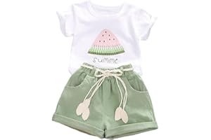 Uwdiohq Kleinkind-Mädchen-Set mit kurzen Ärmeln und Buchstaben-Wassermelonen-Aufdruck, T-Shirt, Oberteil und Shorts, für 0 bis 4 Bodys 98 Kinder Strumpfhose Mädchen Winter