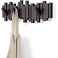 Umbra Sticks Multi Rack – Modern, Unique, Space-Saving Hanger with 5 Flip-Down Hooks for Hanging Coats, Scarves, Purses and More, Espresso, 19-1/2" x 7-1/4" x 1" h