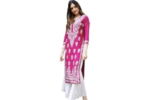 GoSriKi Damen Rayon-Mischgewebe, gerade Passform, gerade, Chikankari, bestickt, Kurta