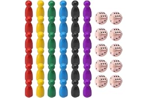 YUVKIN 24 pièces Figurines en Bois pour Jeux de société et 10 dés en Bois, pions de Jeu en Bois, Ensemble de pions, pions de col, pions de Bouteille (Multicolore)