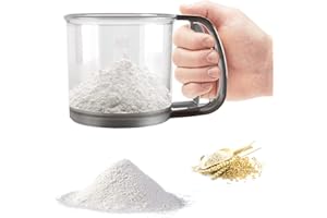 HONGTELLOR Flour Sifter-Stainless Steel Hand Held Flour Sifter,Flour Shaker Cup for Home Kitchen with Hand Press, Large Capacity Baking Sieve Cup for Icing Sugar Cake Flour (Grey)