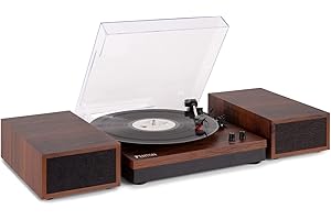 Fenton RP165D Vinyl Record Player with Speakers, Bluetooth Turntable Stereo System, 3-Speed HiFi Turntable, Wireless Audio Streaming, Auto-Stop, Dark Wood Finish