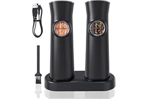 BANGDILS Juego de molinillo de pimienta y sal eléctrico Gravity con grosor ajustable, molinillos automáticos de sal y pimienta con luz LED
