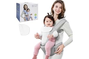 Beideli Baby Carrier with 2 Bibs, 6 in 1 Baby Hip Carrier, Multi-Functional Baby Wrap Carrier for Newborns & Toddlers, Ergonomic Waist Stool, for 0-36 Months Baby(Gray)
