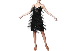 IBTOM CASTLE Women 1920s Flapper Fringe Dress Sequin Tassel Dance Costume Lady Salsa Samba Tango Latin Dance Dress Ballroom Sparkly Dancewear for Cocktail Party