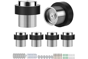 SWAWIS 6 Pièces Butoir de Porte ø 32mm Hauteur 45mm, Butoir de Porte Sol en Acier Inoxydable, Arrêts de Porte de Plancher, avec Vis et Colle 3M, 3 Méthodes D'installation