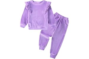 ESHOO Girls Clothes Set Kids Velvet Tracksuit Toddler 2 Piece Leggings Set Ruffle Long Sleeve Sweatshirt Sweatpants Little Girl Outfits for 2-7 Years
