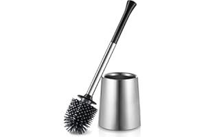 ‎HAMITOR Klobürste Silikon WC Bürsten Edelstahl: Tiefenreinigung Toilettenbürste mit Halter und Randreiniger-Flexible Klobürstenhalter Set für Badezimmer Stehen Toilet Brush