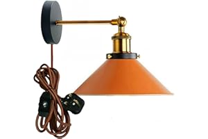 LEDSone Industrial Wall Lamp E27 Base Vintage Wall Light Retro Design Orange Lamp, Metal Lampshade Indoor Loft Wall Lamps