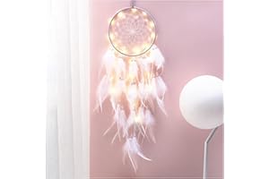 Dsaren Capteur De Rêves en Plumes, Attrape Rêve Lumineux Fait Main Rétro Romantique Décor pour Fille Mobile Decoratif Maison Chambre Murale Voiture Anniversaire Cadeau