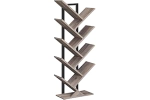 HOOBRO Tree Bookshelf Tall, 9-Tier Floor Standing Book Shelf, Tall Bookcase for CDs Albums, for Living Room, Greige and Black EBG08SJ01G1