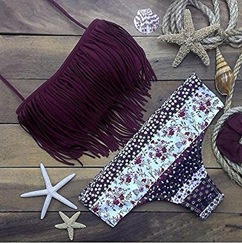 YaoDgFa Sexy Strand Damen Bikini mit Quaste Set Bademode Badeanzüge Bikinis für Frauen Mädchen Bandeau Zweiteilig - 2