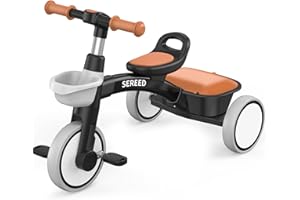 SEREED Dreirad ab 2-5 Jahre, Kleinkinder Spielzeug, Geschenk für Mädchen Junge 2+ Jahren, Einstellbar Laufrad Kinderdreirad (Schwarz)