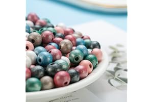 Ohaoduo - Perline di legno colorate da infilare, 500 pezzi, perline di legno colorate, 10 mm, rotonde, perline di legno, colori misti, con foro, per braccialetti fai da te, gioielli fai da te