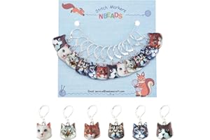 NBEADS 12 marcadores de puntada de gato, 6 estilos de aleación esmaltada para gato, marcadores de punto de ganchillo extraíbles para tejer, accesorios de costura, acolchado, joyería hecha a mano