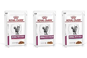 ROYAL CANIN VETERINARY DIET Royal Canin Feline Renal Mix of Tuna, Chicken, Beef Cat Food each 85g (Pack of 18)