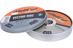 Jeu de 10 disques à tronçonner en métal Disque à tronçonner en acier inoxydable Extreme 115 mm x 1,2 mm x 22 mm dans un boîtier métallique, WCA1152-10, WELLCUT