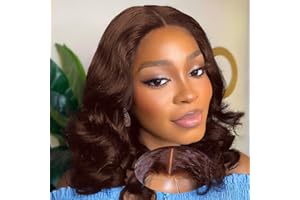 WENYAN Perruque Bresilienne Cheveux Humain Sans Colle 4x4 HD Lace Perruque Femme Naturelle Brésilien Brun Chocolat Couleur Wear and Go Glueless Wig Human Hair Lace Body Wave Wig Marron Foncé (14 pouces)