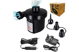 DSLIHA Electric Air Pump, 2 in 1 Quick Inflate/Deflate Electric Pump with 3 Nozzles, Electric Pumps, Portable (Home/Car), Air Mattress Pump for Boat/Air Mattress/Sofa/Pool Toy