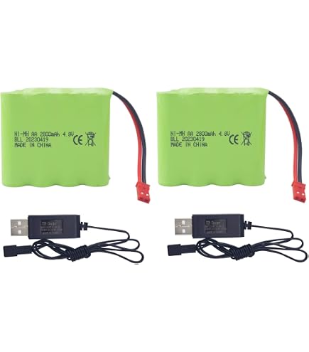 Batterie 6.0V 2800mAh Rechargeable Pour Huina – JST-2P, 2x Câble USB, Compatible 540 Dump, 520 Bulldozer, 510 Excavator