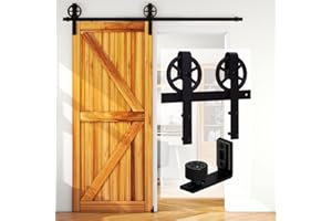 CCJH 8FT/246cm Rail Porte Coulissante Quincaillerie Kit Avec Guide au Sol Réglable - Industriel Big Spoke Wheel Forme J -Pour porte simple