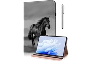 TUOLISG Galaxy Tab S5e Hülle T720,PU Leder Flip Case Brieftasche Stifthalter Tablet Schutzhülle mit Stylus Stift für Samsung Galaxy Tab SM-T720/T725 (2019) 10.5" Tablette -Schwarzes Pferd