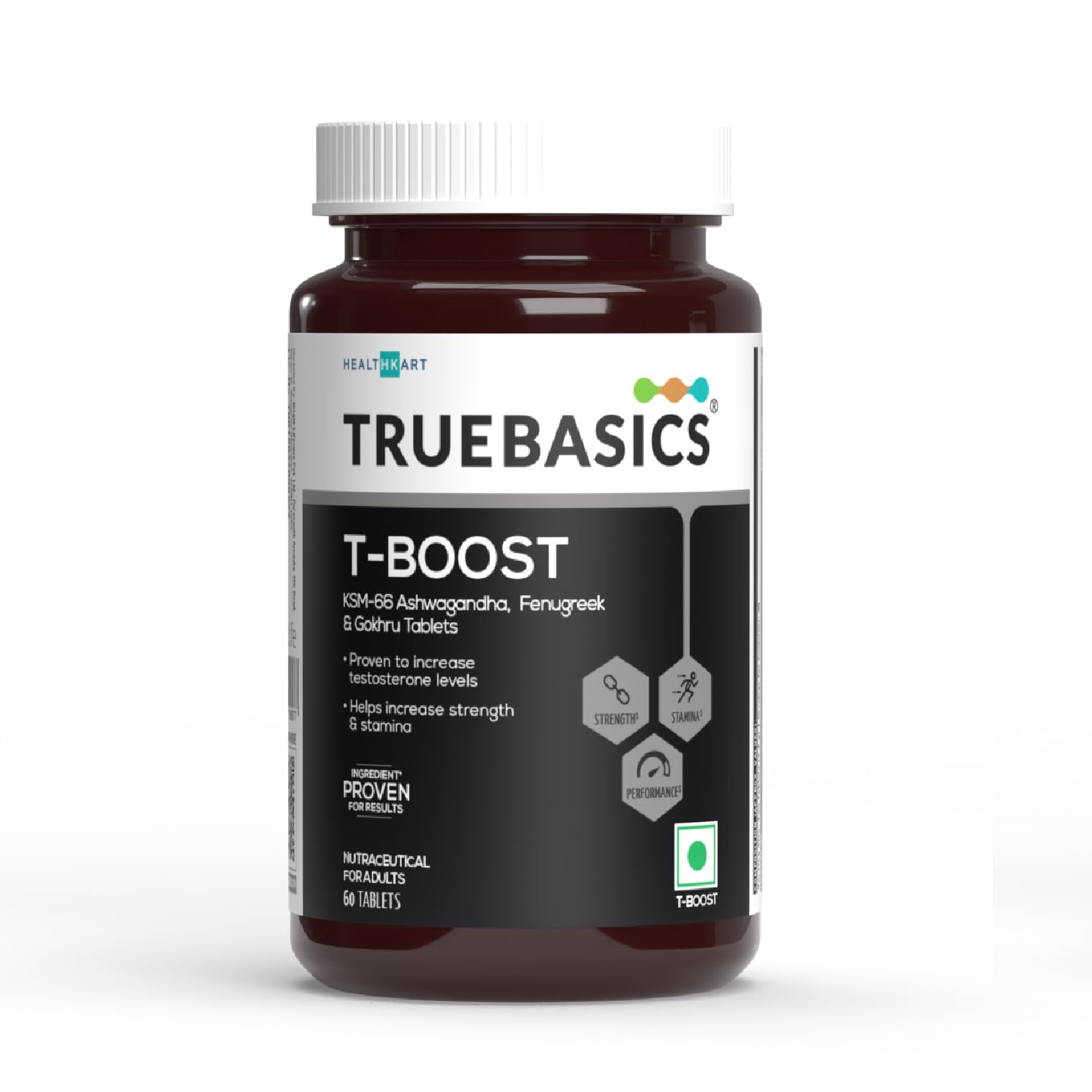 TrueBasics T-Boost, Testosterone Supplement for Men, with KSM 66 Ashwagandha, Safed Musli, Gokshura, & Ginseng, for Energy, S