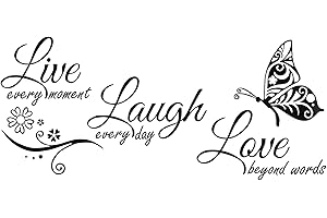 KAZITOO Live Laugh Love Wall Decal Art, Live Every Moment, Laugh Every Day, Love Beyond Words Wall Decor Stickers Motivational Quotes for Bedroom, Inspirational Wall Sign Mural DIY Home Decorations(76x35cm)