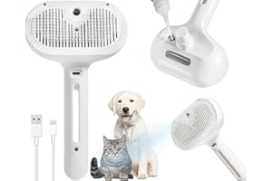 AIBAIDMing 3-in-1 Magic Steam Brush for Dogs & Cats | Self-Cleaning Grooming Brush with Mist Massage, Rechargeable & Portable Pet Hair Remover for Long/Short Hair, Shedding Control (White)