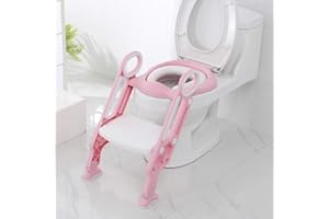 KEDIA Töpfchentrainer Toilettentrainer Lerntöpfchen mit Treppe Armlehnen PU Gepolstert Rutschfest höhenverstellbar (Rosa+Rot)