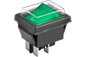 Heschen, interruttore basculante on-off, tipo DPST, 4 terminali, a luce verde, da 16 A, 250 V corrente alternata, con copertura impermeabile (1)