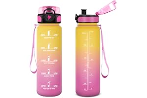 Vikastar Botella Agua, 500ml, Botella de Agua Deportiva, Botella con Filtro de Agua, Libre de BPA, Botella de Agua, Cantimplora para Deportes, Fitness, Yoga, Amarillo-Rosa