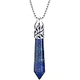 BEADNOVA Healing Crystal Necklace for Women Men Synthetic Lapis Lazuli Crystal Pendant Energy Healing Gemstones Jewelry Pendulum Crystal Divination (Hexagonal, 18 Inches Stainless Steel Chain)