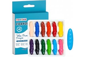 roxisha - Crayons de Cire Cacahuète 12 Couleurs – Premiers Crayons Bébé et enfants 3 Ans et plus - Gros, Ergonomiques, Faciles à Tenir – Non Toxiques, Lavables, Incassables – Premiers Dessins Enfants