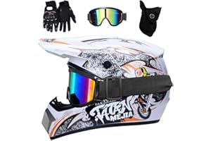 KHBTFNB Gioventù Bambini MTB Casco da Motocross, con Occhiali Guanti Maschera, Integrale Fuori Strada Corse Moto MX ATV Scooter Casco, Sport Estremi Discesa Enduro Quad Bici da Cross Caschi