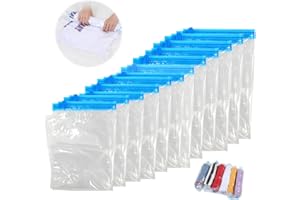 TAIPINTEE 12 Piezas Enrollada a Mano bolsas para guardar ropa al vacío, Ahorra Espacio Reutilizable bolsa de compresion, para Guardar Ropa, Ropa de Cama, Almohadas, Mantas, Sin Bomba (12)