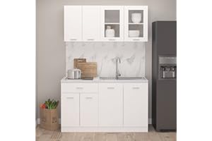 ZEYUAN 4-TLG. Küchenzeile, Einbauküche, Küche Komplett, Einbauküchen, Single Küche Komplett, Kleiner Küchenblock, Weiß Spanplatte