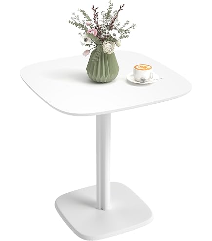 KAYELLES Table Bistrot Cuisine 60x60 Cm Hauteur 75 Cm - Plateau Blanc & Bois SILA Pied Métal