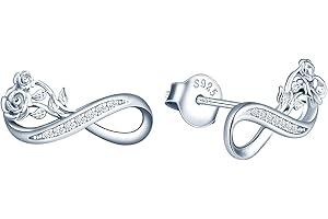 INFINIONLY Collier Bracelet et Boucles d'oreilles femme, ensembles de bijoux en argent 925, collier bracelet clou d'oreille symbole de l'infini, enlacée la belle fleur de rose, zircon incrusté, argent
