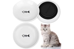Otauoaea Juego de 3 cuencos de cerámica para gatos, con base de goma antideslizante, para aliviar la fatiga de los bigotes, para gatos, gatos, comederos para gatos y perros