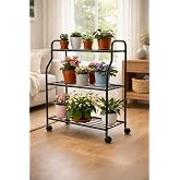 ArvionHome 3 Katlı Metal Tekerlekli &Ccedil;ok Ama&ccedil;lı Raf &ndash; &Ccedil;i&ccedil;eklik, Mutfak Rafı, Banyo Organizeri, Dekoratif Metal Stand, Siyah (S