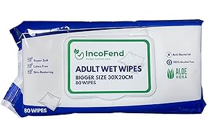 GADGETKING 80 XL ADULT WET WIPES INCONTINENCE FOR FULL BODY EXTRA LARGE CLEANING CLEANSING PATIENT PREMIUM BED BATH STRONG ALOE VERA TRAVEL HYGENIE SEALABLE LID THICK NO SHOWER INTIMATE (1 Pack)