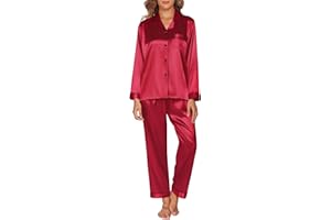 GAESHOW Pyjama Soie Femme Ensembles de Pyjama en Satin de Soie Manches Longues Vêtements de Nuit Femme pour Toutes Les Saisons