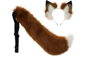 Fxaelian Animal Big Tail Fox Cat Dog Wolf Tail and Ears Headband Cosplay Costume Accessory