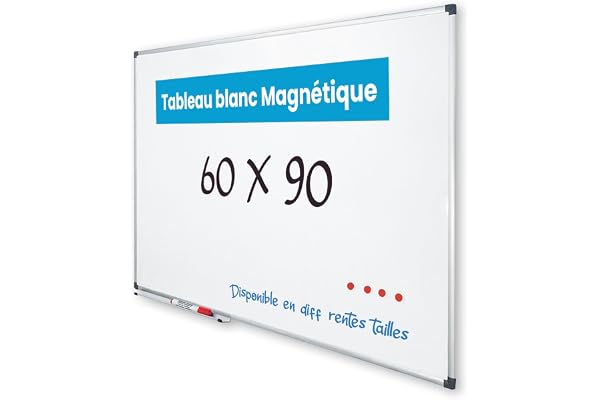 Vivol Tableau blanc 60x90 cm panneau blanc Cadre en aluminium | étagère à crayons | feutre mural Mur magnétique | 14 tailles Magnétique effacable